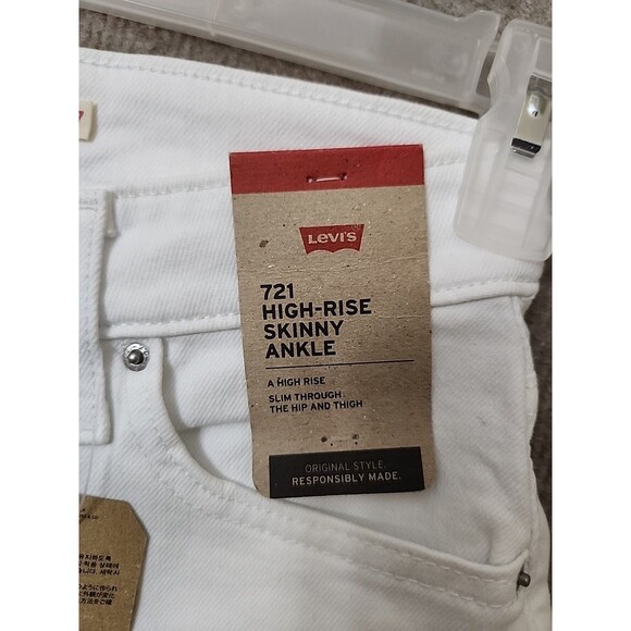 Levis 721 High Rise Skinny Ankle Jeans Womens 27 White Stretch Raw Hem NEW - Picture 4 of 13